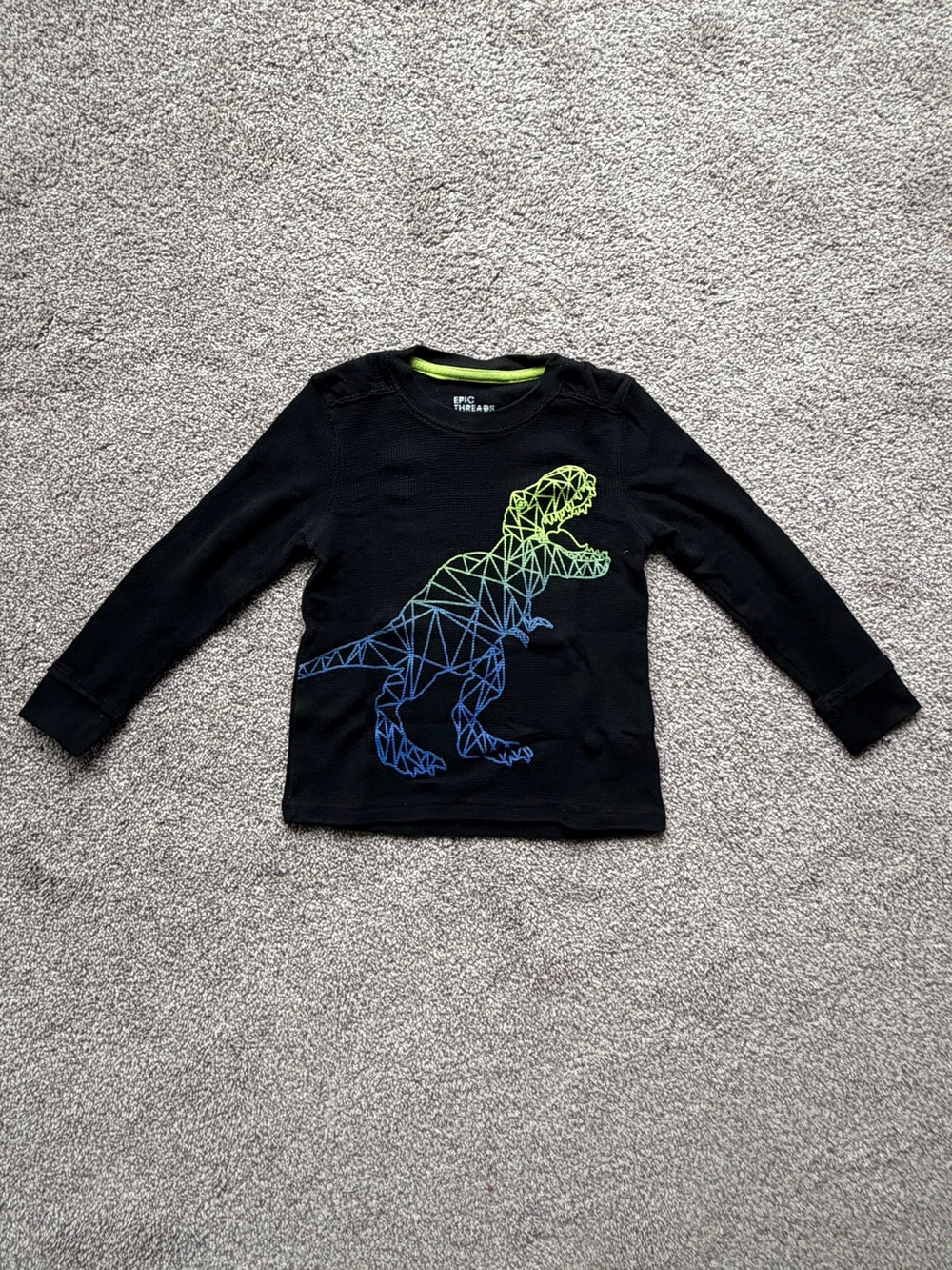 Epic Threads Black Long-Sleeve Tee with Neon Gradient Dinosaur